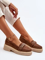 Zazoo 3429/W Damskie Zamszowe Mokasyny Z Ozdobą Brązowe