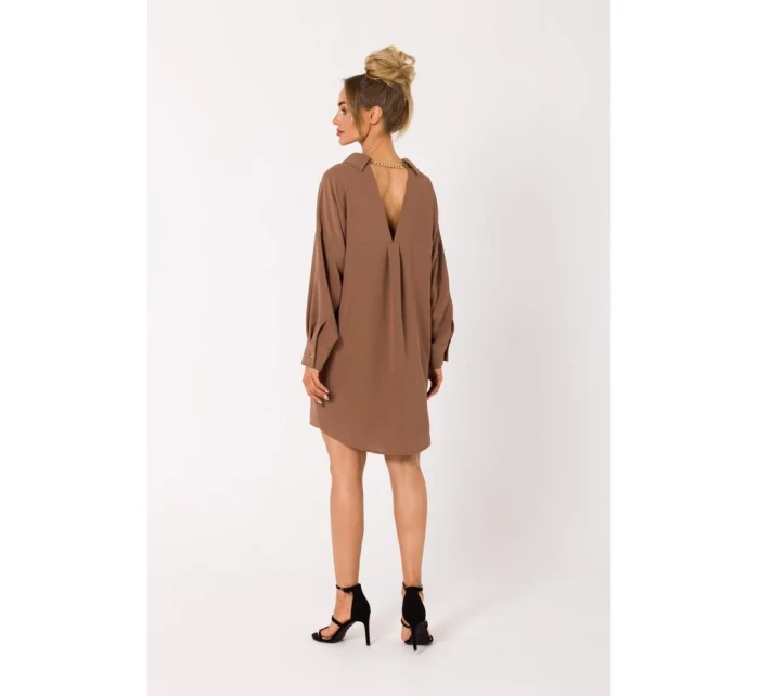 M740 Košeľové šaty s ozdobným golierom - čokoládové