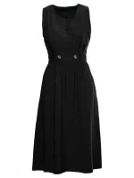 S224 Šaty bez rukávov s umelým zavinovaním - čierne