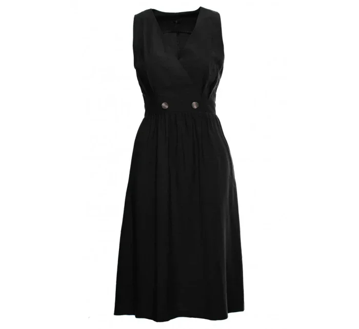 S224 Šaty bez rukávov s umelým zavinovaním - čierne