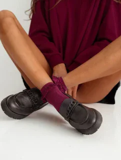 Dámske bavlnené ponožky s čipkou Burgundy