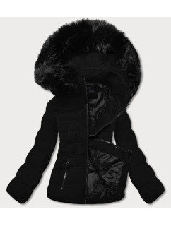 Krátka čierna zimná bunda s kapucňou (16M9055-392)