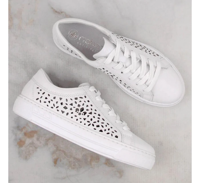 Pohodlné kožené topánky Rieker W RKR641 white