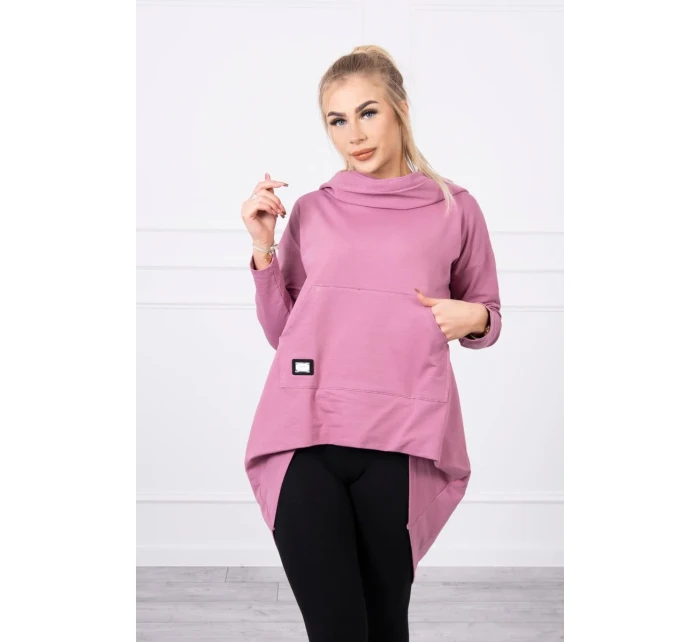 Mikina s kapucňou s dlhým chrbtom tmavo ružová