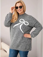 Dámský svetr Plus Size s přídavkem vlny s mašlí grafitový