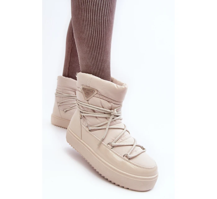 Damskie Śniegowce Na Platformie Z Wiązaniem Beżowe Fleure Damskie Śniegowce Na Platformie Z Wiązaniem Beżowe Fleure