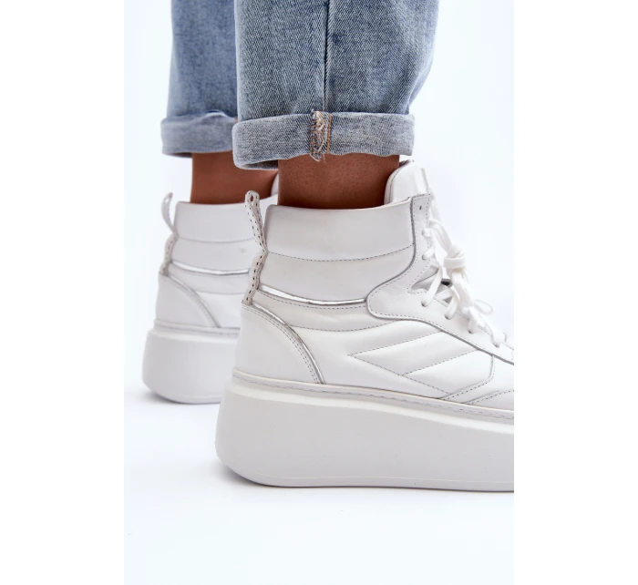 model 21647188 Dámské Kožené Sportovní Boty Na Platformě Bílé - Zazoo model 21647188 Dámské Kožené Sportovní Boty Na Platformě Bílé - Zazoo