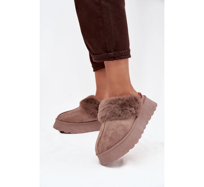 Śniegowce Damskie Na Platformie Z Futerkiem I Haftem Ciemnobeżowe Querina Śniegowce Damskie Na Platformie Z Futerkiem I Haftem Ciemnobeżowe Querina