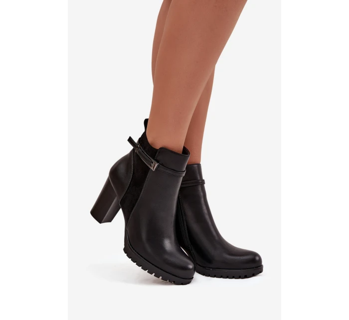 Dámské kotníkové boty na sloupku s páskem černé Mirielle