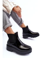 Lakierowane Kalosze Botki Na Platformie Big Star MM274395 Czarne Lakierowane Kalosze Botki Na Platformie Big Star MM274395 Czarne