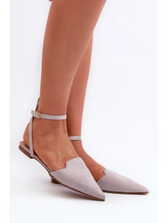 Wiązane Baleriny Eko Zamszowe Z Noskami W Szpic Szare Ellesara