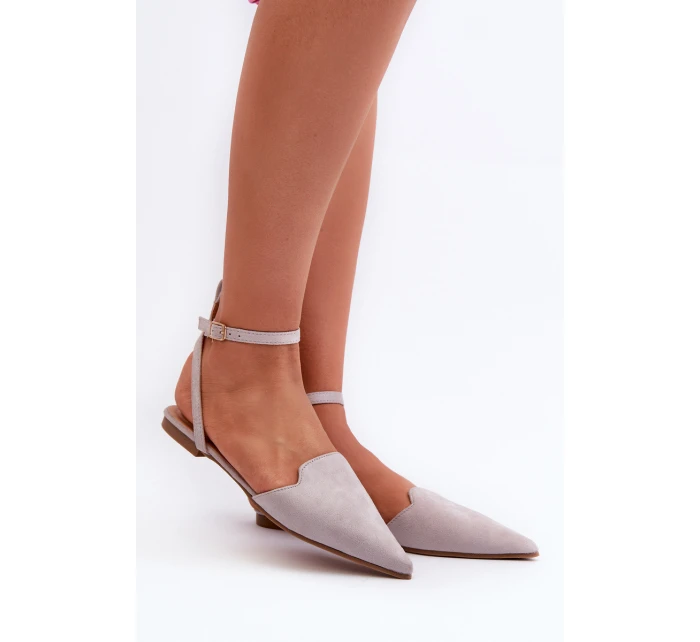 Wiązane Baleriny Eko Zamszowe Z Noskami W Szpic Szare Ellesara Wiązane Baleriny Eko Zamszowe Z Noskami W Szpic Szare Ellesara