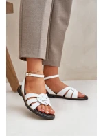 Skórzane Sandały Damskie Na Płaskim Obcasie Zazoo 3688 Białe Skórzane Sandały Damskie Na Płaskim Obcasie Zazoo 3688 Białe