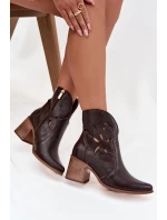 Botki Damskie Ażurowe Z Naturalnej Skóry Na Słupku Zazoo 3690 Czekoladowe