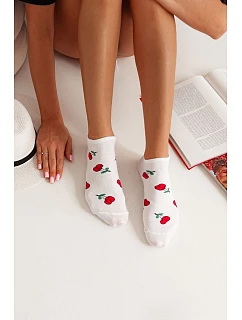 Dámské nízké ponožky s třešněmi bílé