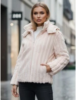 Dámská kožešinová bunda s kapucí růžová Dstreet model 21995147 - FashionStreet