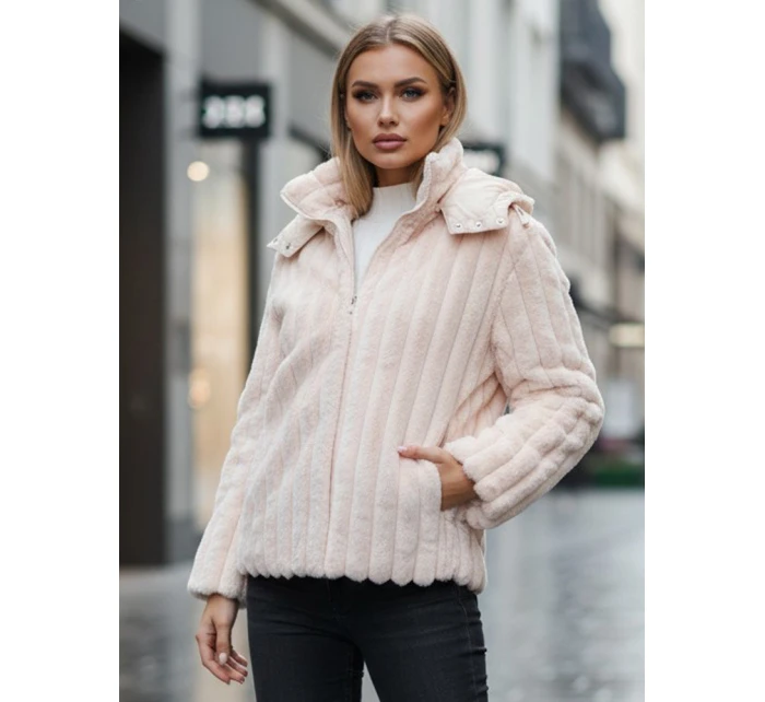 Dámská kožešinová bunda s kapucí růžová Dstreet model 21995147 - FashionStreet