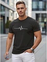 Pánske bavlnené tričko s EKG líniou čierne FashionStreet NX5098R