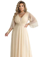 Dlouhé třpytivé plus size šaty s výstřihem a rukávy model 21945491 - numoco basic