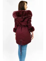 Bavlnená bunda typu parka vo vínovej farbe s kožušinou (xw805x)