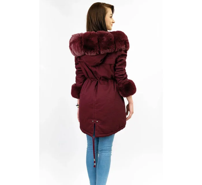 Bavlnená bunda typu parka vo vínovej farbe s kožušinou (xw805x)