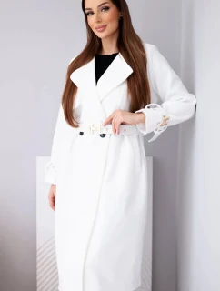 Dámsky kabát s opaskom a zlatými prackami ecru