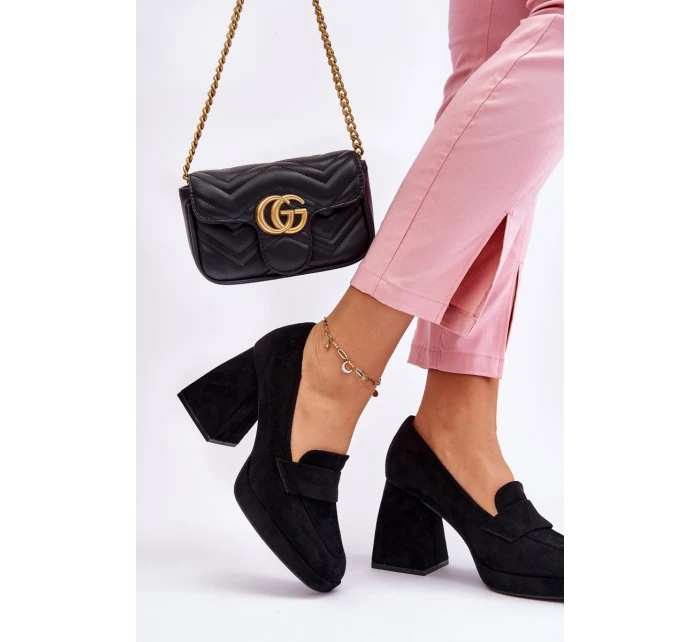 Zamszowe Czółenka Na Masywnym Obcasie I Platformie Czarne Adriel