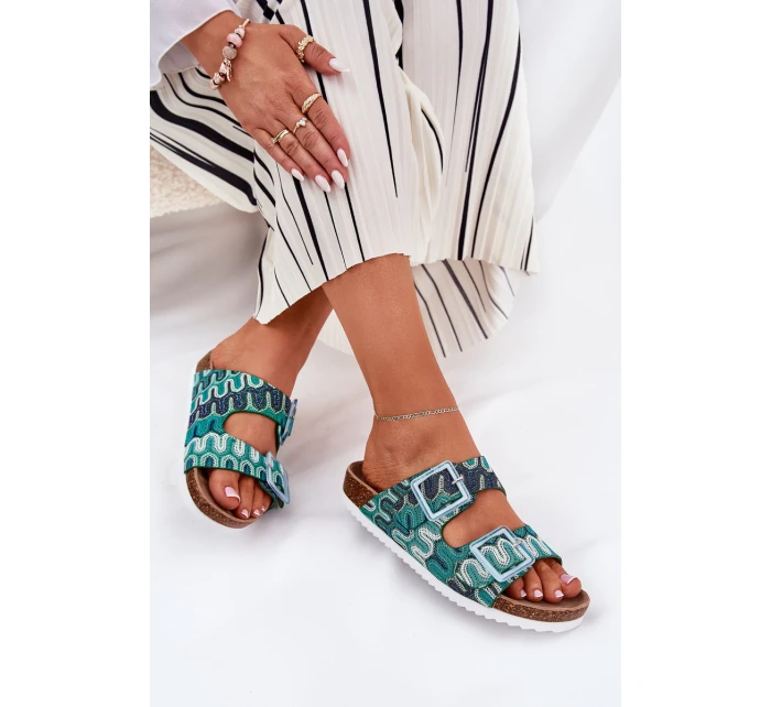 Klapki Damskie Z Klamrami I Brokatem S.Barski RB51-006 Zielone Klapki Damskie Z Klamrami I Brokatem S.Barski RB51-006 Zielone