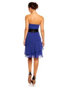 Spoločenské šaty korzetové značkové MAYAADI s mašľou a sukňou s volánmi modré - Modrá - MAYAADI