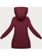 Tmavo červená dámska bunda s kapucňou pre prechodné obdobie (2M-017)