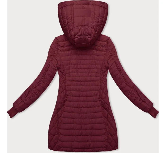 Tmavo červená dámska bunda s kapucňou pre prechodné obdobie (2M-017)