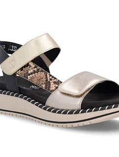 Dámske kožené sandále na platforme metalická zlatá Remonte by Rieker D3J50-90
