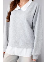 Dámská máslová mikina z viskózy s model 22014165 vsadkou šedá - K-Fashion