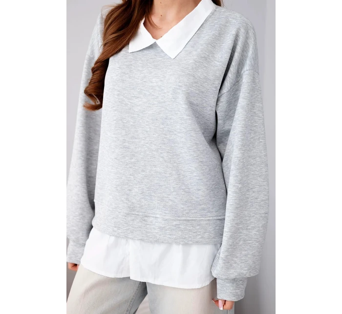 Dámská máslová mikina z viskózy s model 22014165 vsadkou šedá - K-Fashion