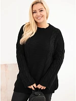 Dámský svetr Plus Size s copánkovým vzorem černý Dámský svetr Plus Size s copánkovým vzorem černý