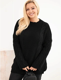 Dámský svetr Plus Size s copánkovým vzorem černý