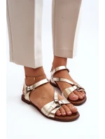 model 21647967 Dámské kožené sandály zlaté - Zazoo