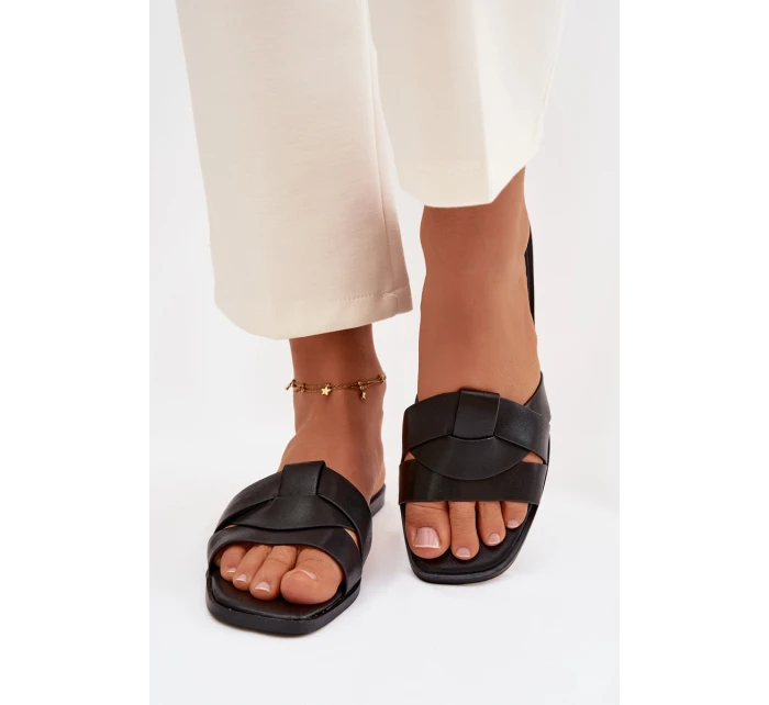 Dámské ploché pantofle s pásky Černé Marissae