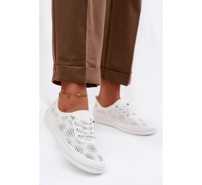 Kožené síťované dámské polobotky LR61-7083 Bílé