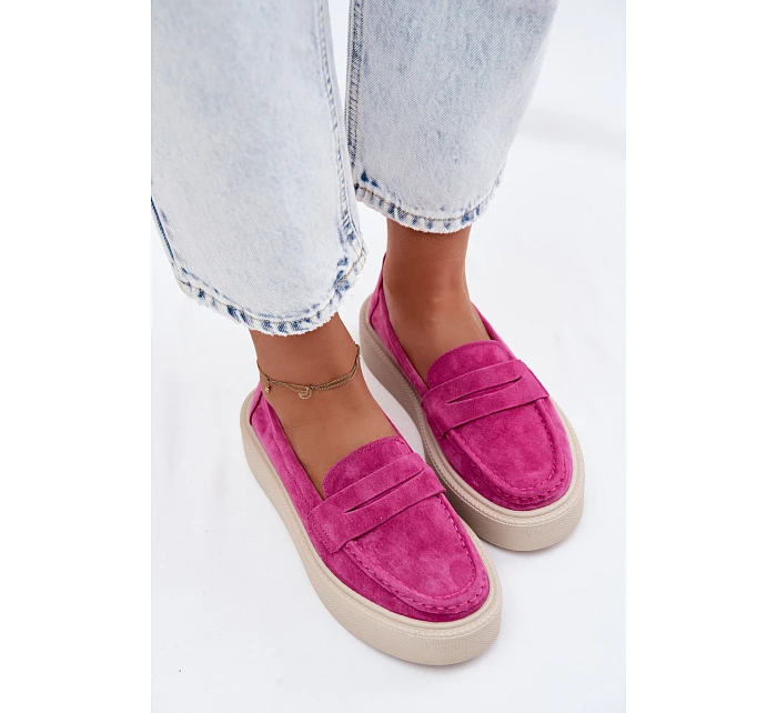 Mokasiny z pravé semišové kůže na platformě Vinceza Fuksja Mokasiny z pravé semišové kůže na platformě Vinceza Fuksja