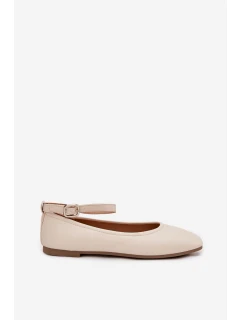 Dámské baleríny s páskem a přezkou model 21834627 – béžové - Kesi