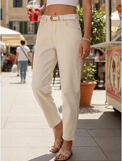 Dámske džínsové nohavice mom fit s opaskom ecru FashionStreet UY2985