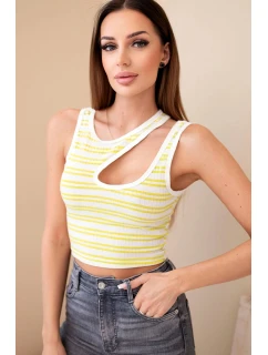 Dámsky rebrovaný pruhovaný top bez rukávov s výstrihom Green