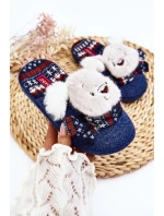 Dětské pantofle na tlusté podrážce s medvídkem modré model 21641413 - Boto