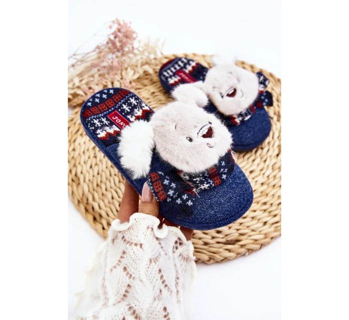 Dětské pantofle na tlusté podrážce s medvídkem modré model 21641413 - Boto