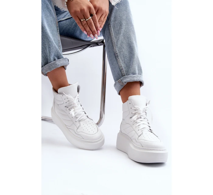 model 21647188 Dámské Kožené Sportovní Boty Na Platformě Bílé - Zazoo model 21647188 Dámské Kožené Sportovní Boty Na Platformě Bílé - Zazoo