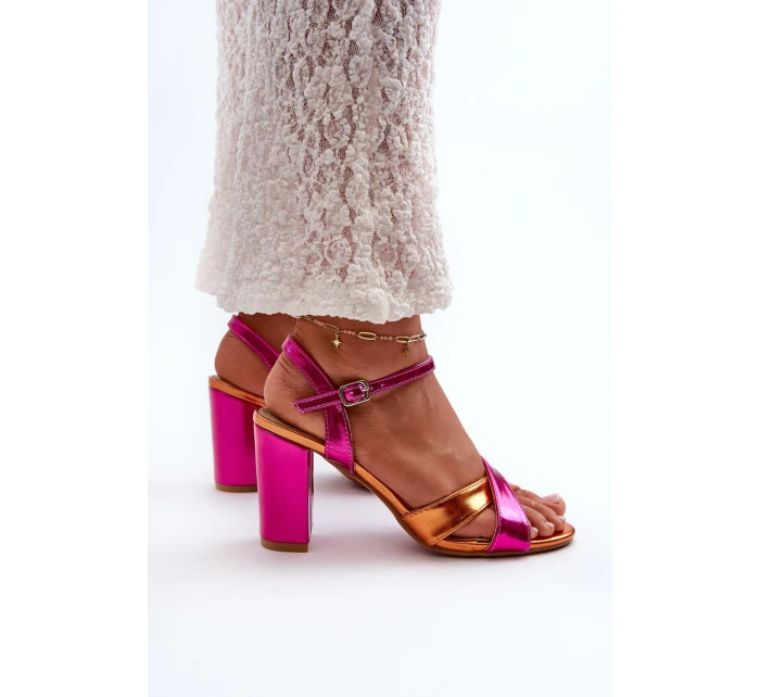 kožené sandály na vysokém podpatku fuchsie model 21666833 - Boto kožené sandály na vysokém podpatku fuchsie model 21666833 - Boto