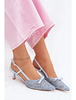 Dámské krajkové sandály na podpatku s mašlí Modré model 22107296 - Boto Dámské krajkové sandály na podpatku s mašlí Modré model 22107296 - Boto