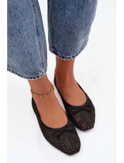 Dámske baleríny s úpletom a mašľou Belirra - čierne