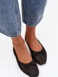 Dámske baleríny s úpletom a mašľou Belirra - čierne